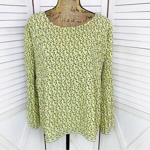 Max Studio Flower Bud Crepe Pleated Blouse Yellow Ivory Large